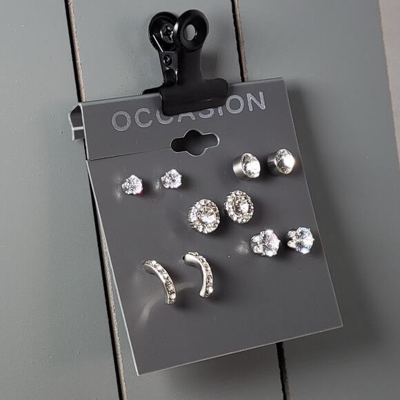 Occasion 8-Pair Rhinestone Earrings Set Studs Hoops Silver Tone Kohl’s New - Picture 10 of 12